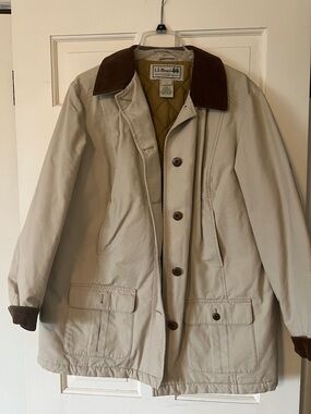 L.L. Bean Cream Field Jacket with Brown Corduroy Collar